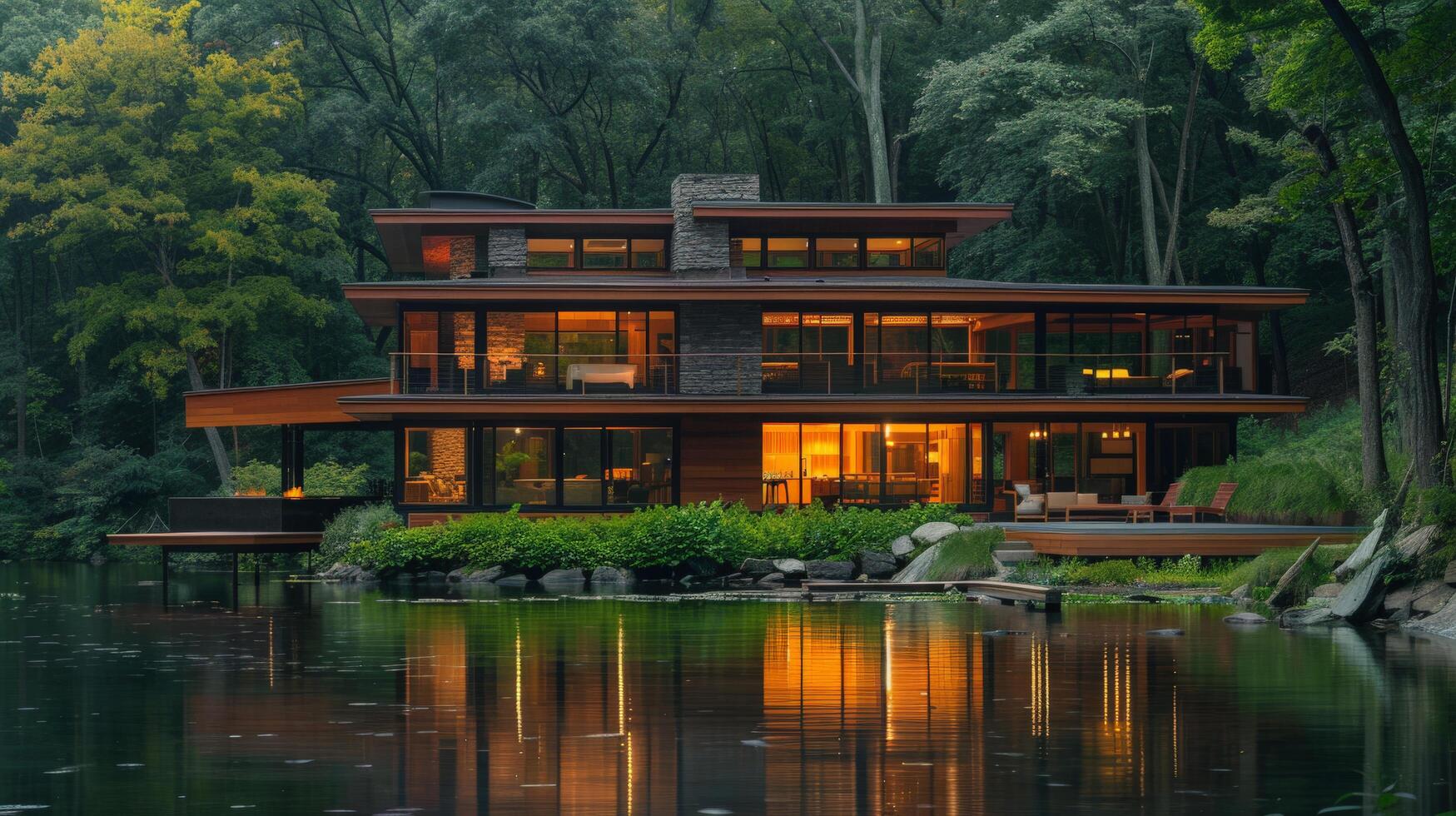 Large house overlooking lush green forest photo