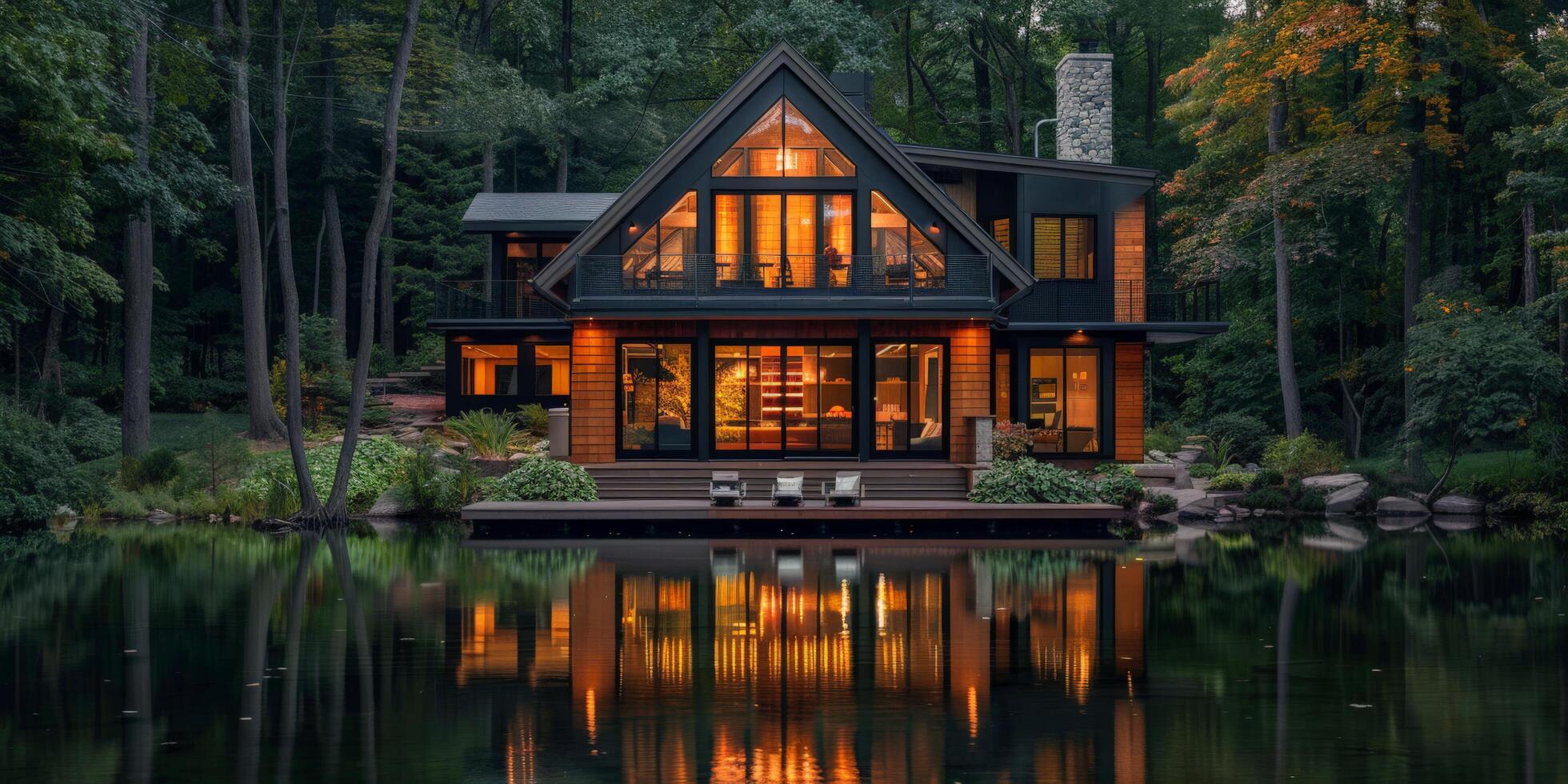 A house in the middle of a lake photo