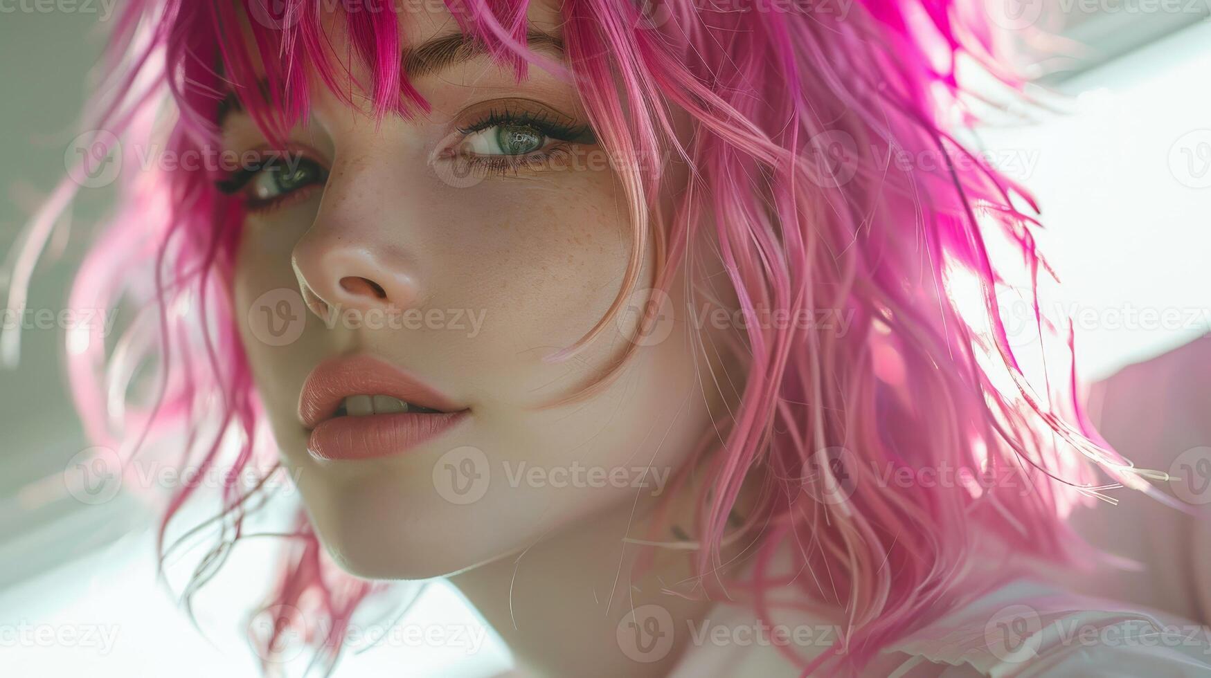 Close up of a person with pink hair photo