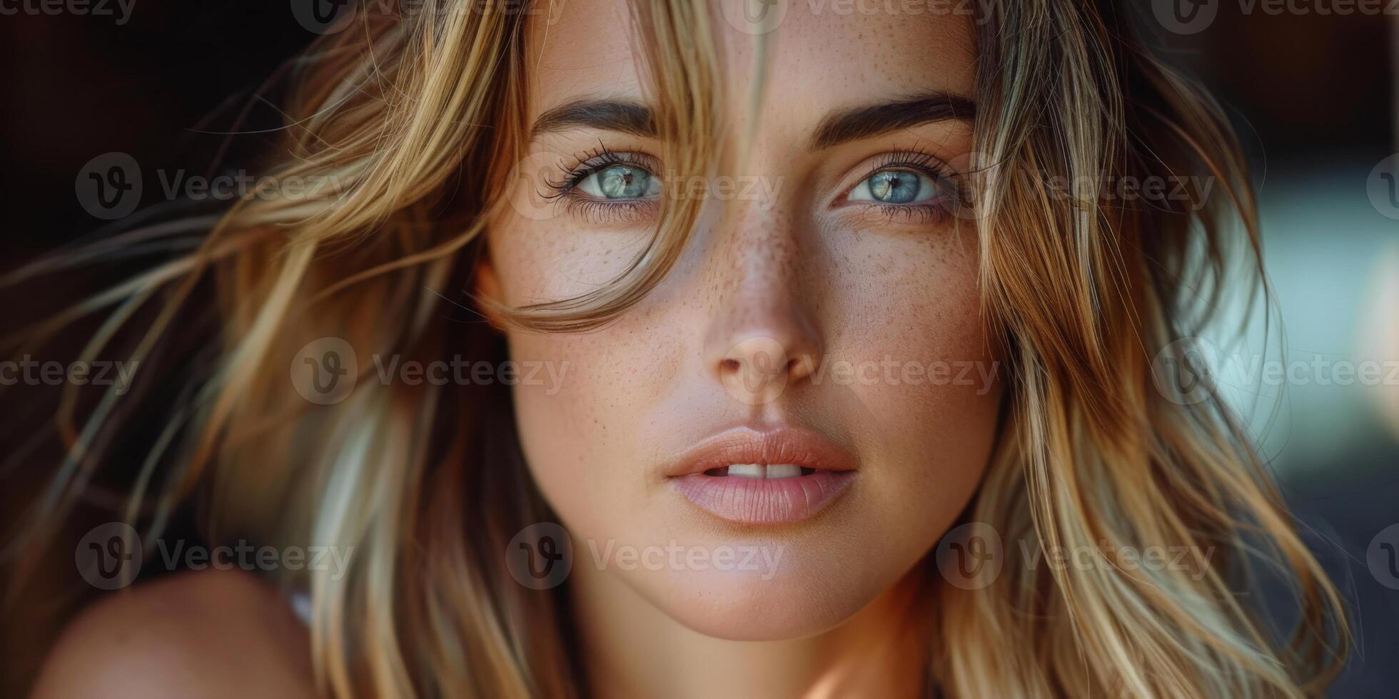 Close up of a woman with blue eyes photo