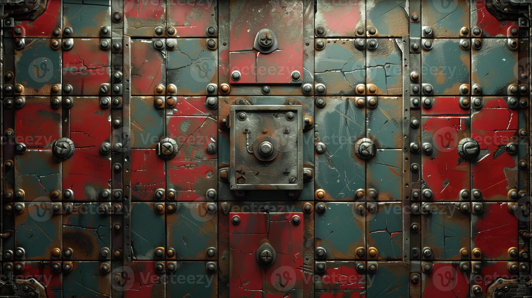 Close up of a metal door with rivets photo