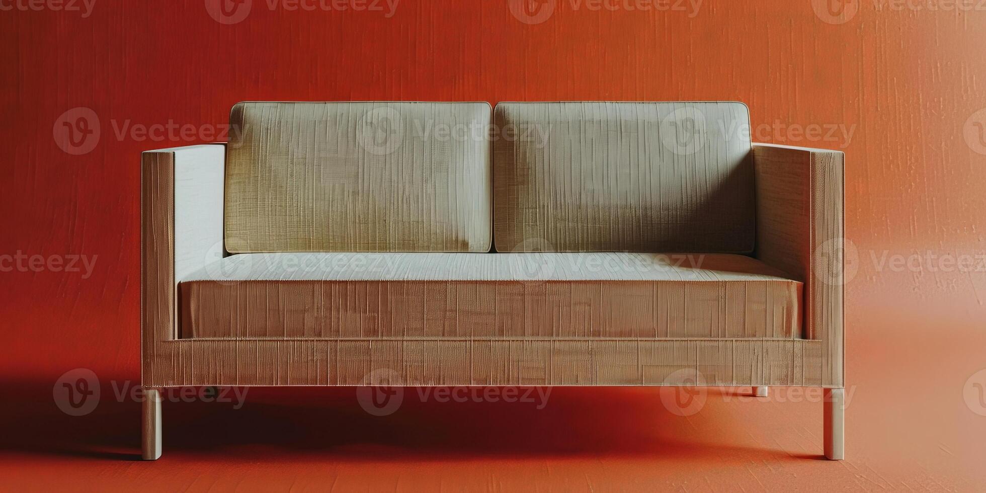 Couch in front of red wall photo