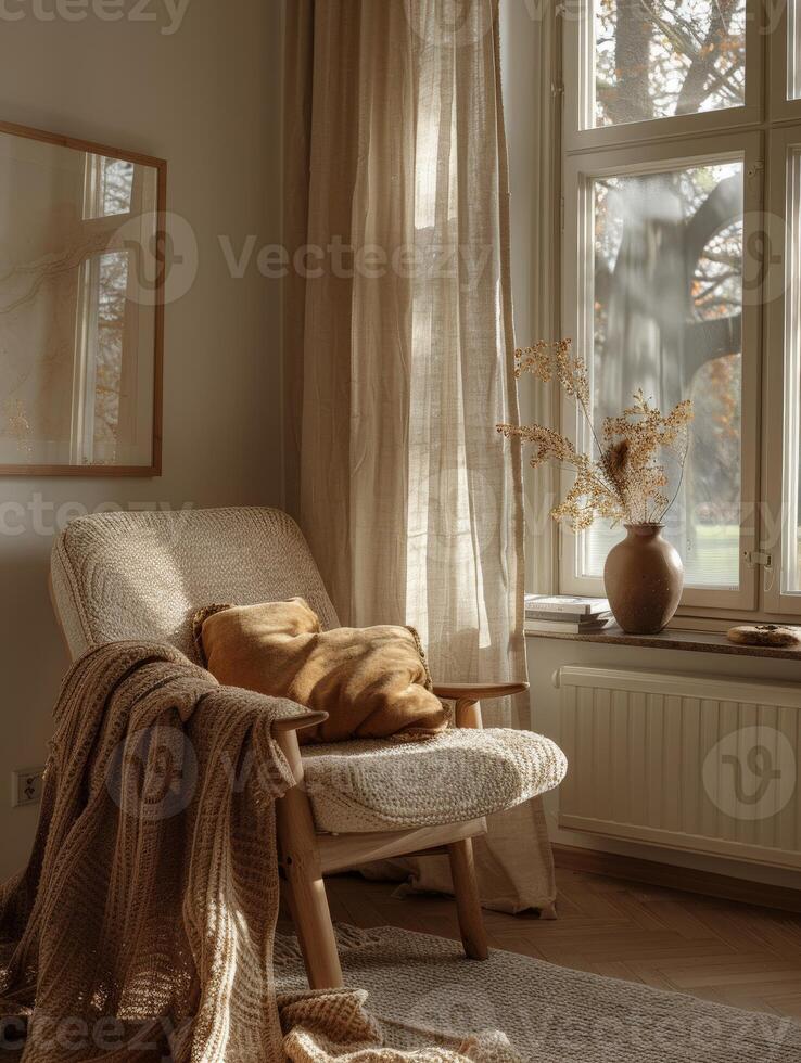 A chair by a window in a room photo