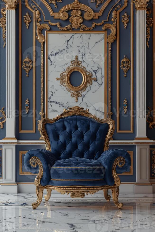 Blue chair by wall in room photo