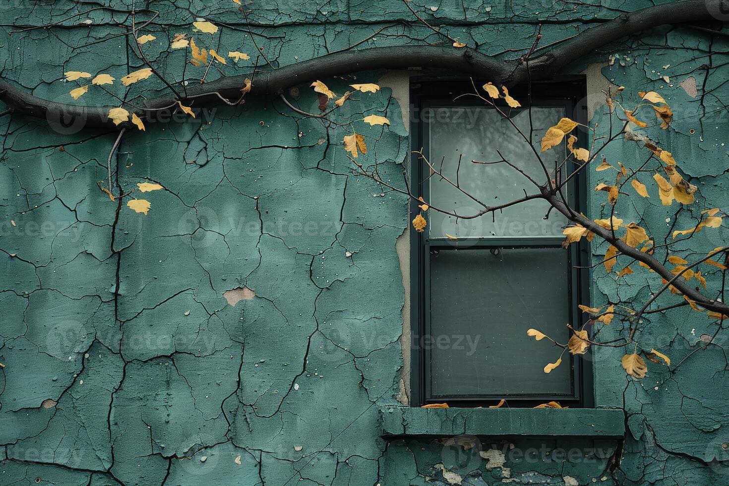 Green building with window and vines photo