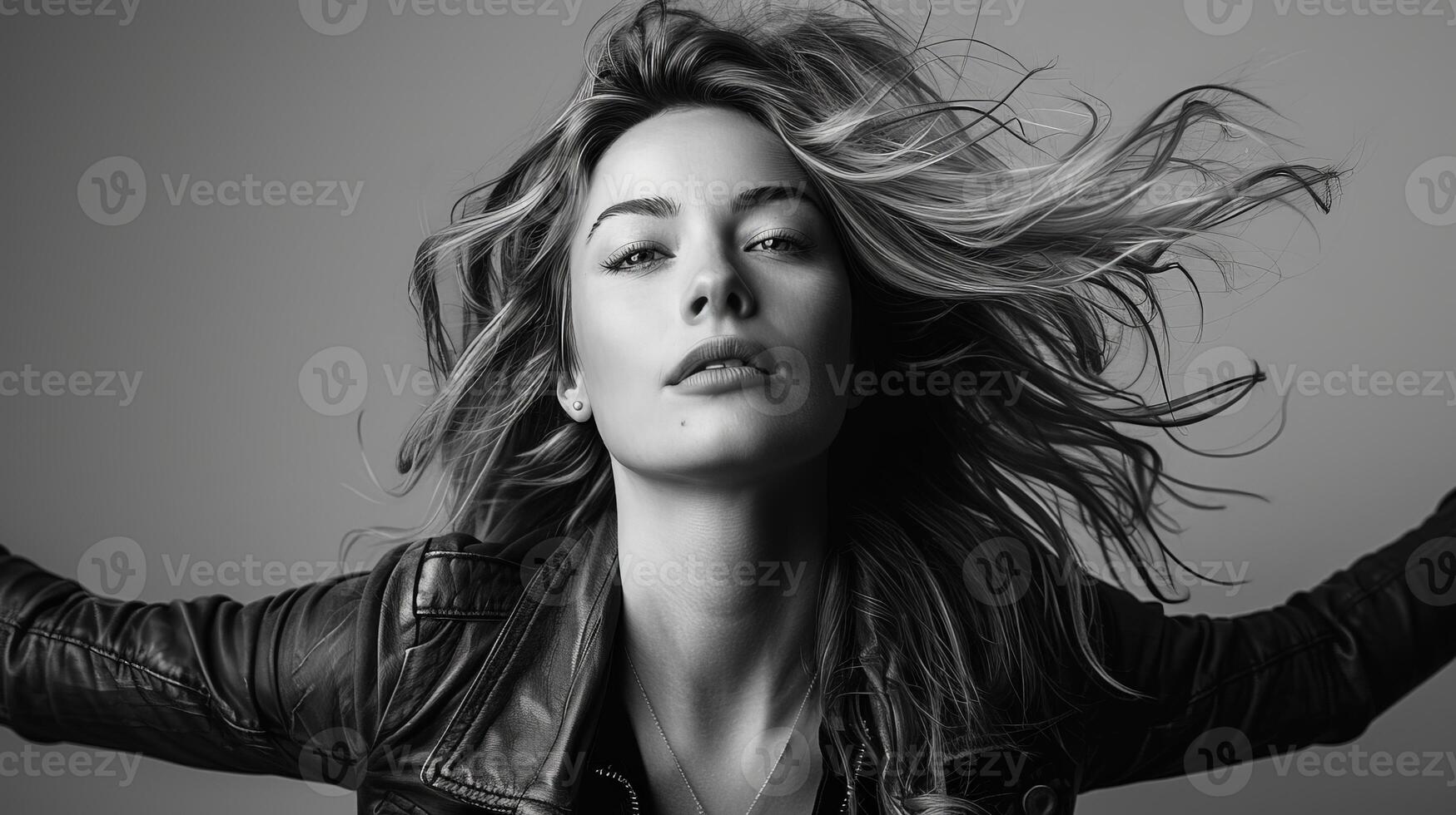 Woman with wind-blown hair photo
