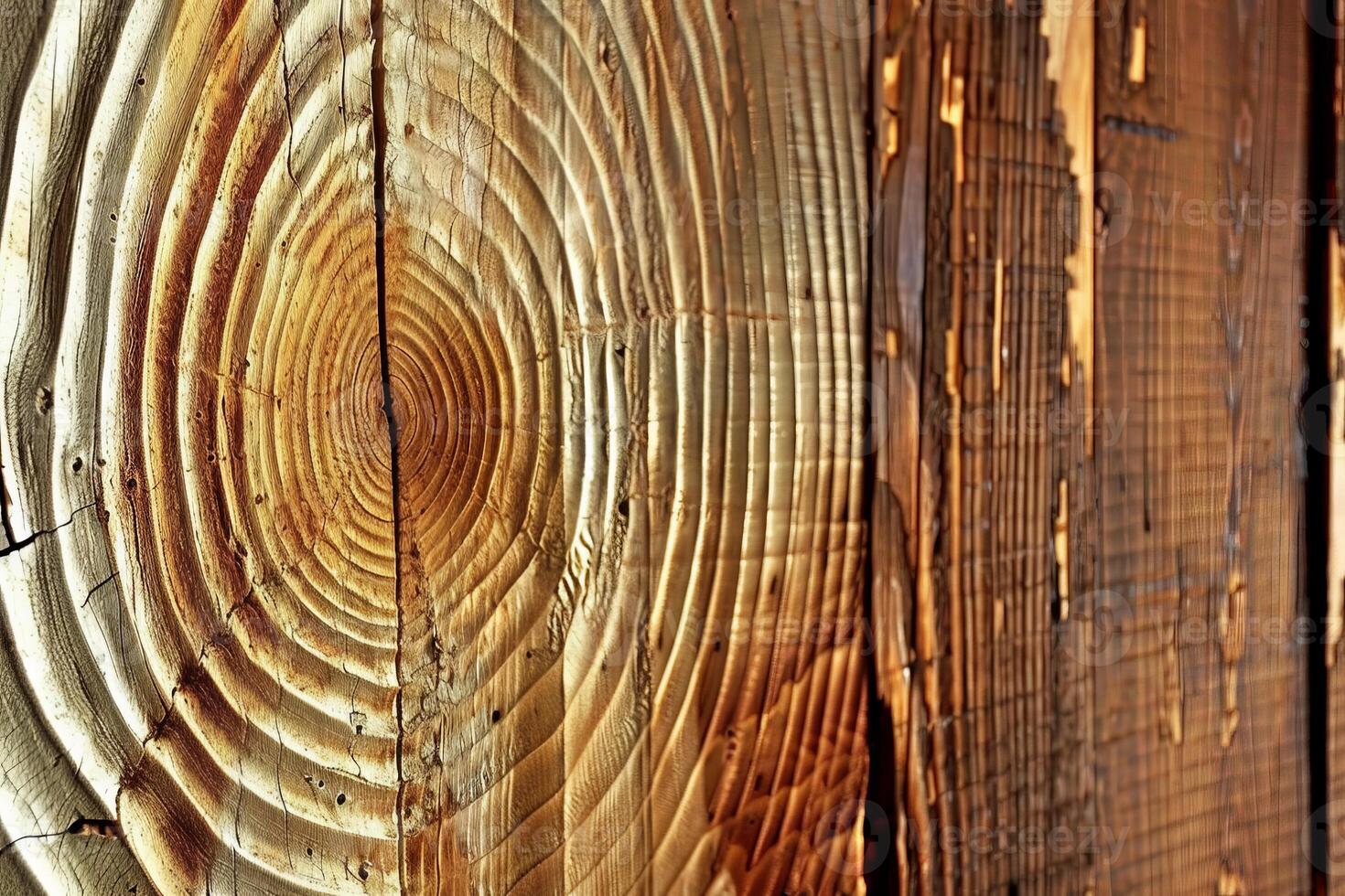 Close up of wooden wall with circular design photo