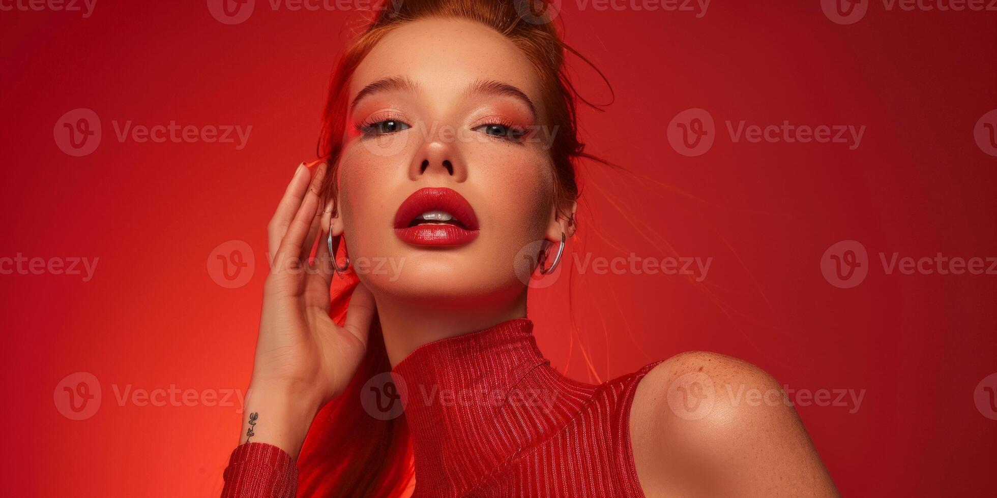 Woman in red dress posing for picture photo