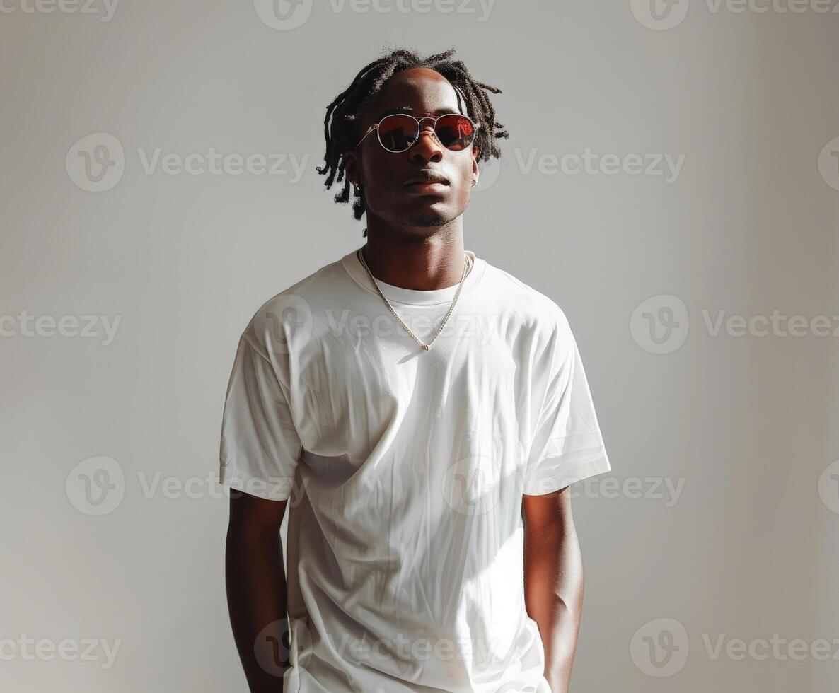 Man in white shirt and shorts photo