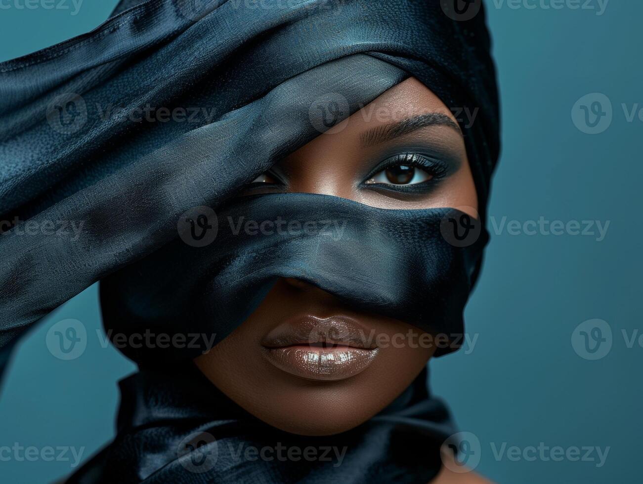 Woman wearing black scarf on head photo