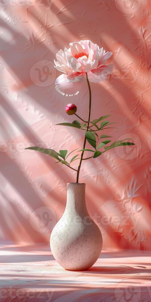 White vase with pink flower photo