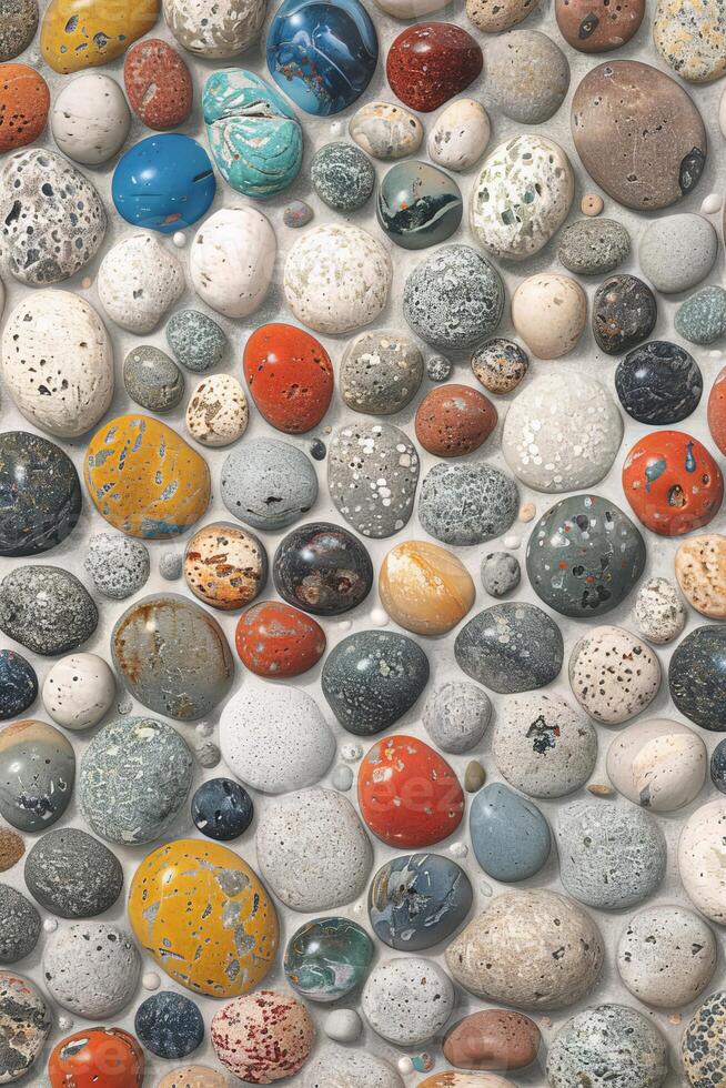 Assorted Colored Rocks Arranged on Wall photo