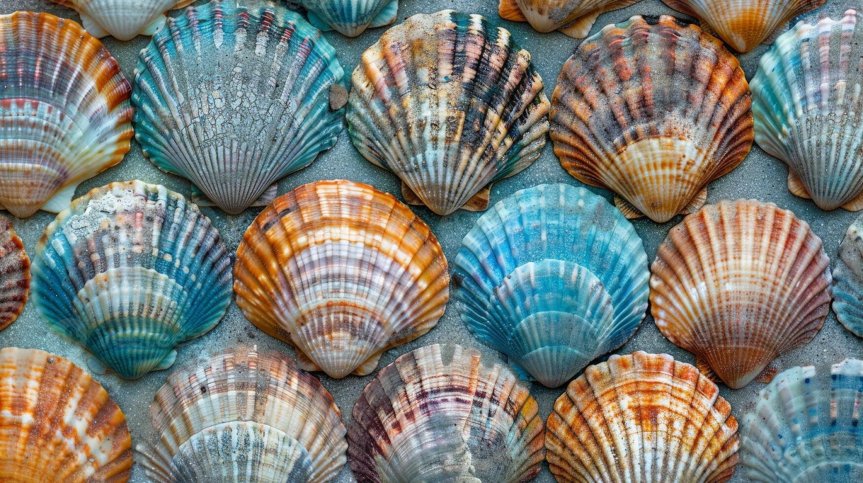 Array of Seashells Lined Up photo