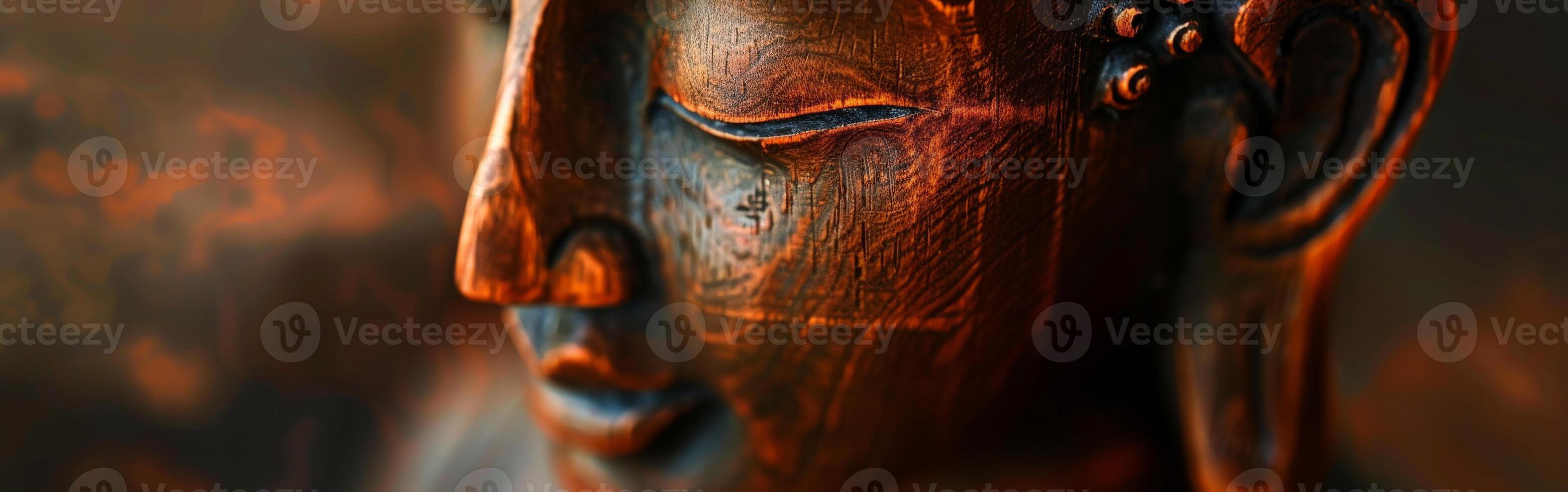 Close Up of a Buddha Statue With Blurry Background photo