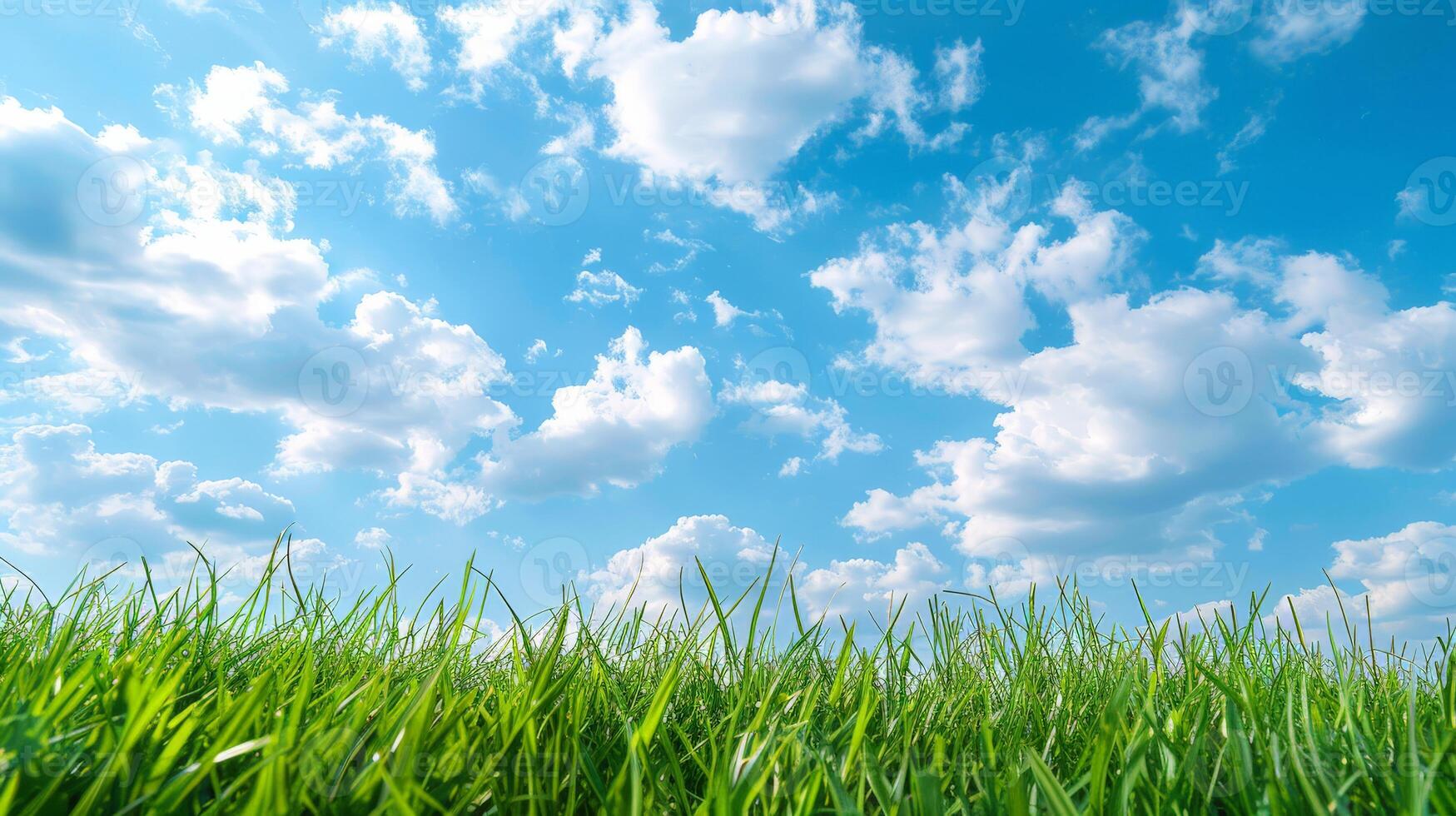 herboso campo debajo azul cielo con nubes foto