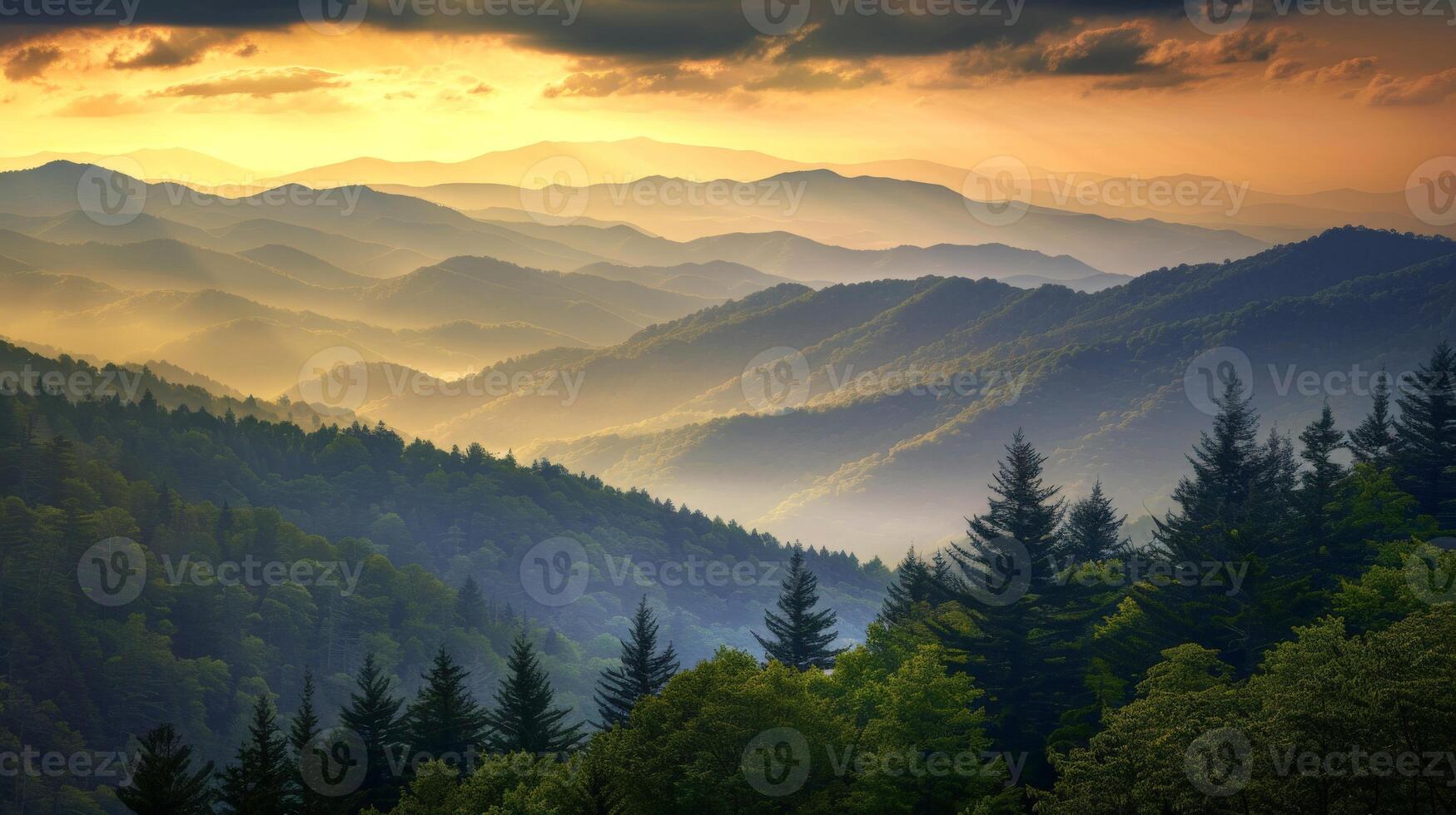 Mountain Range With Trees in Foreground photo