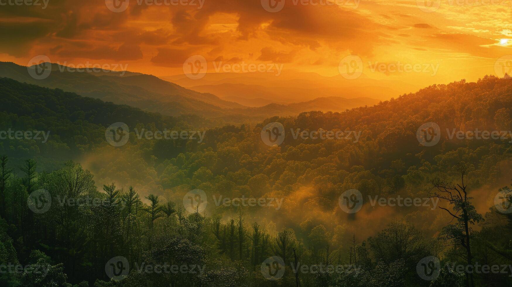 Sunset Over Mountain Range photo