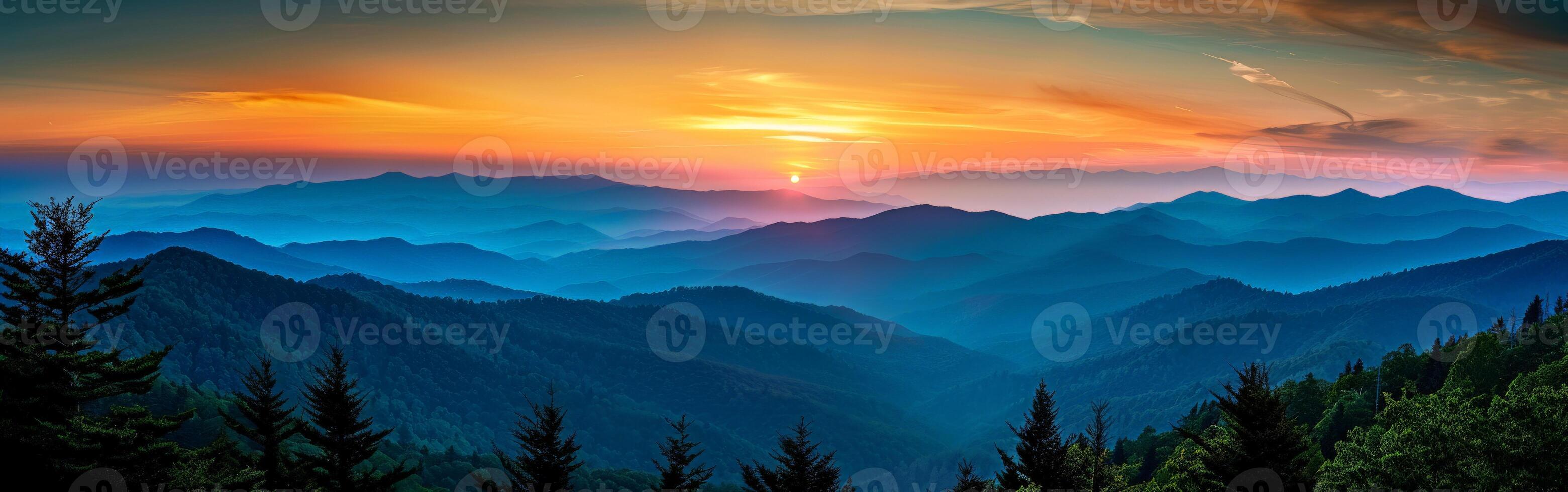 Sunset Over Mountain Range photo