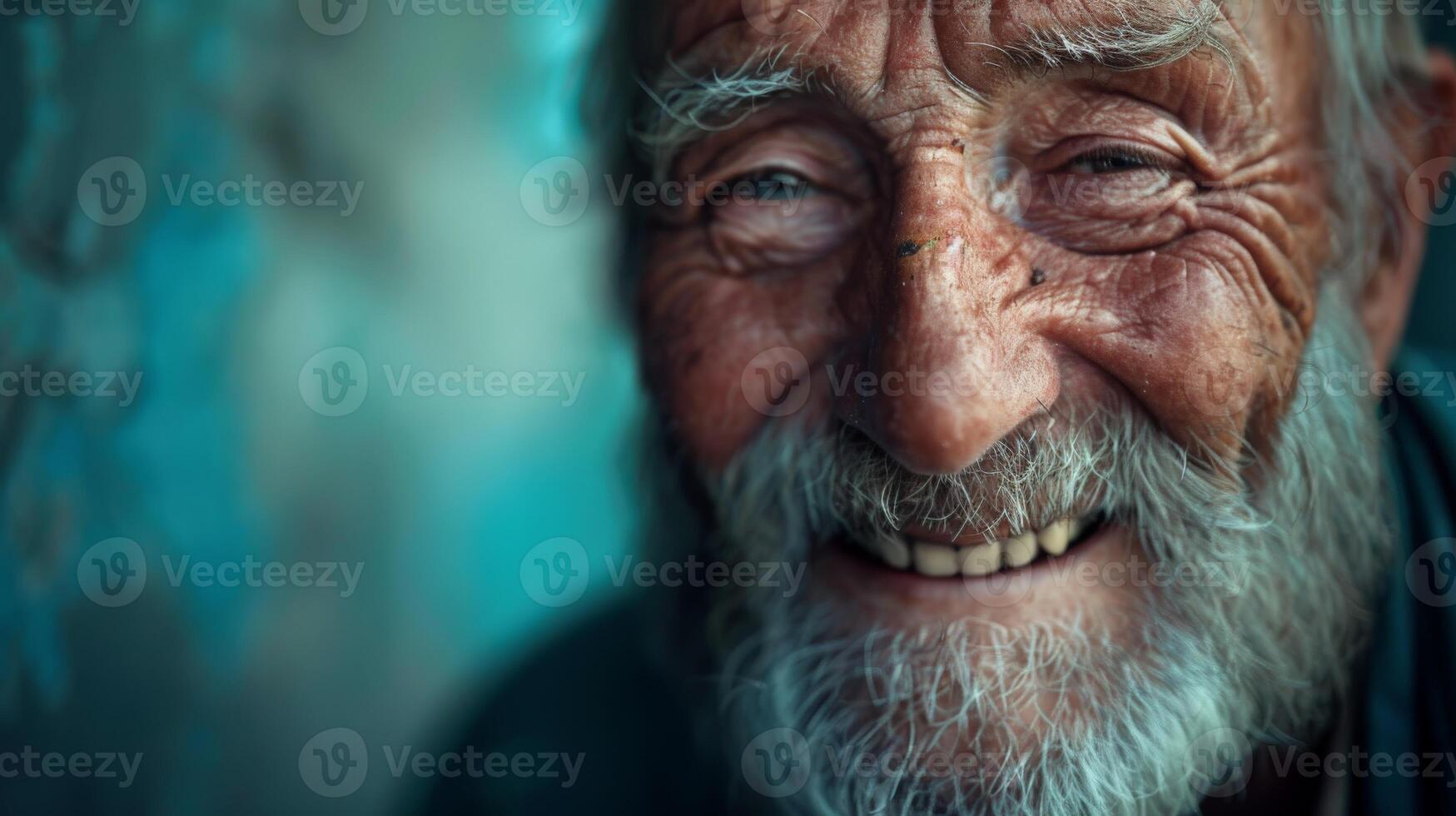 Smiling Old Man With White Hair and Beard photo