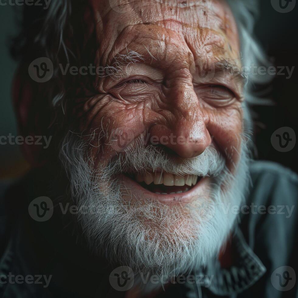 Smiling Old Man With White Hair and Beard photo
