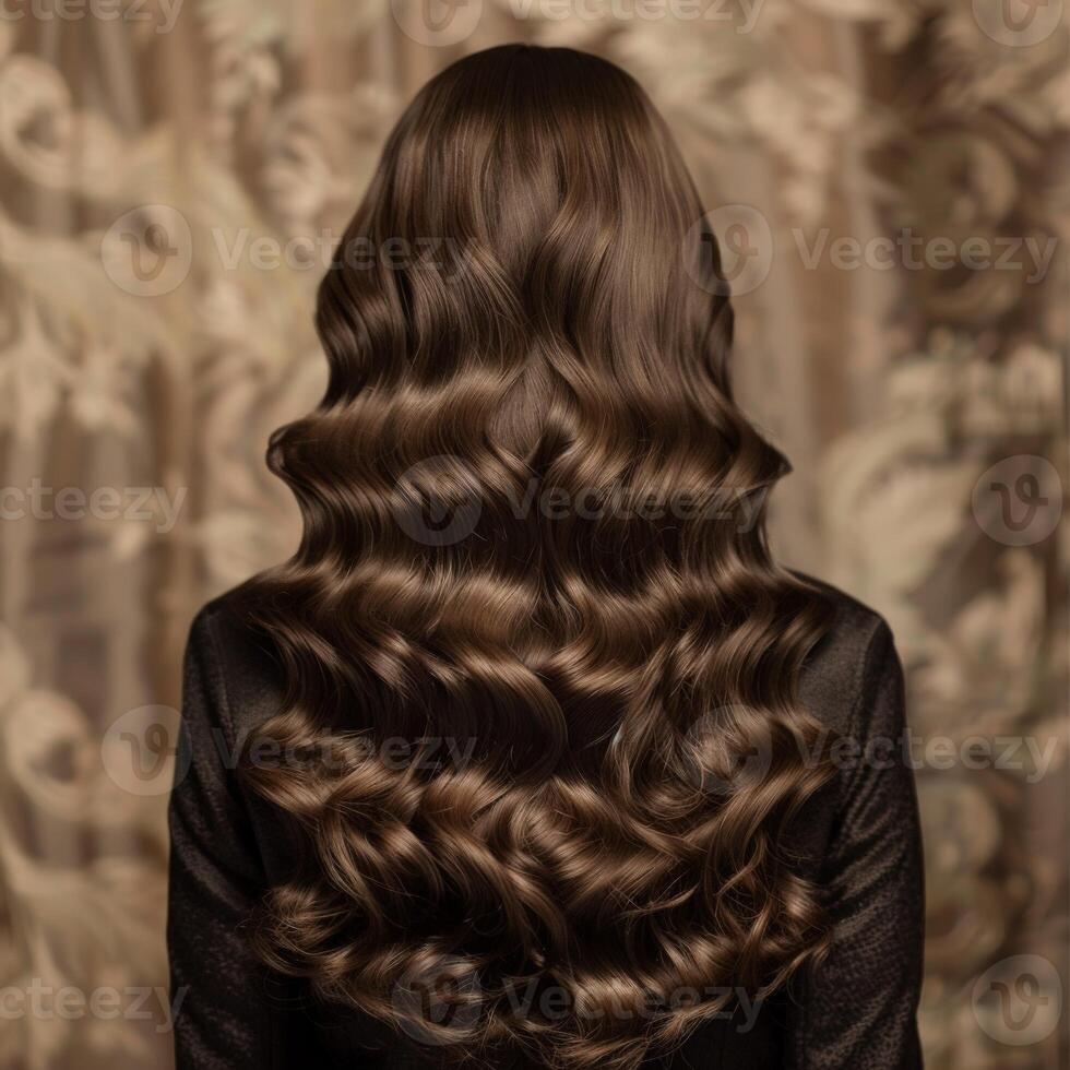 Woman with brown hair by wall photo