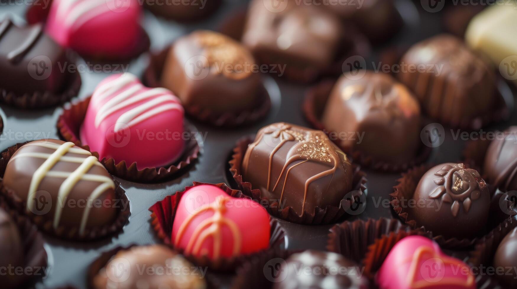 Close Up of Tray of Chocolates photo