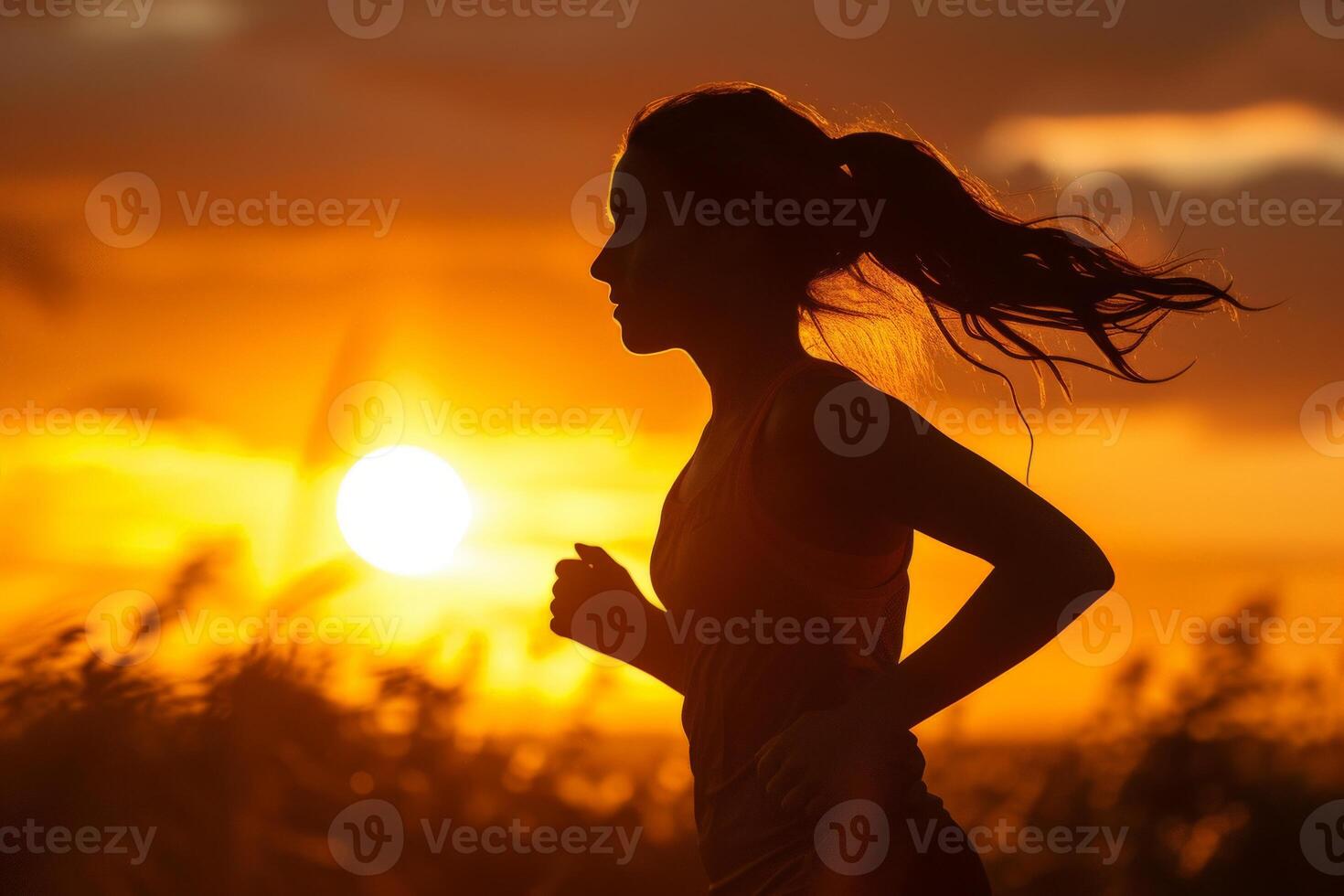 Woman Running Silhouette at Sunset photo