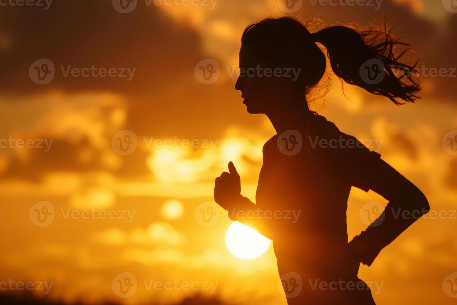 Woman Running Silhouette at Sunset photo