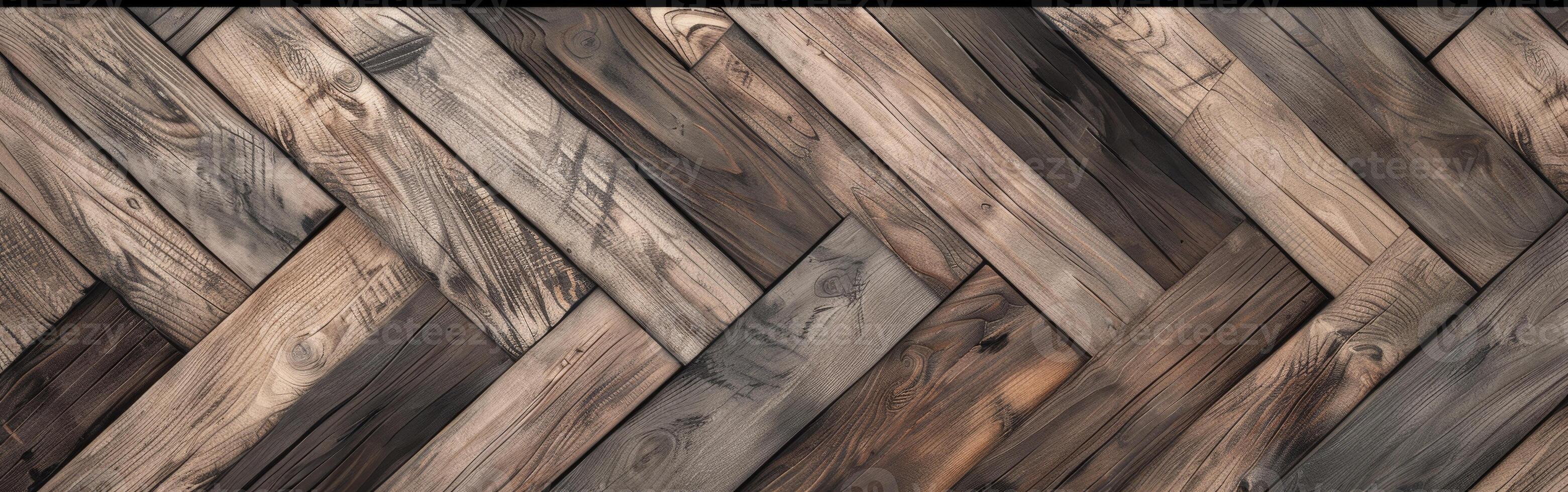 Close Up of Wooden Floor With Chevron Pattern photo