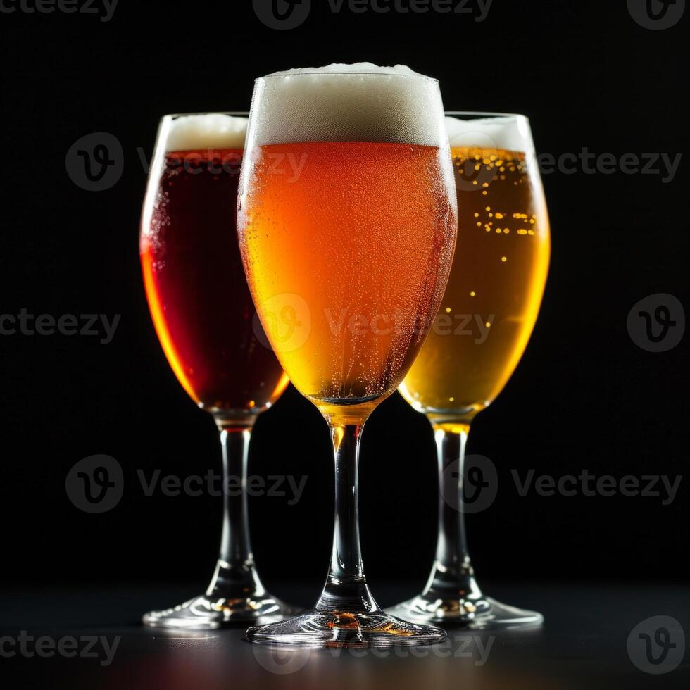 Three Glasses of Beer on Table photo