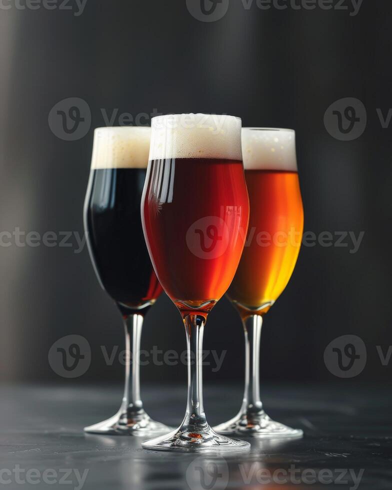 Three Glasses of Beer on Table photo
