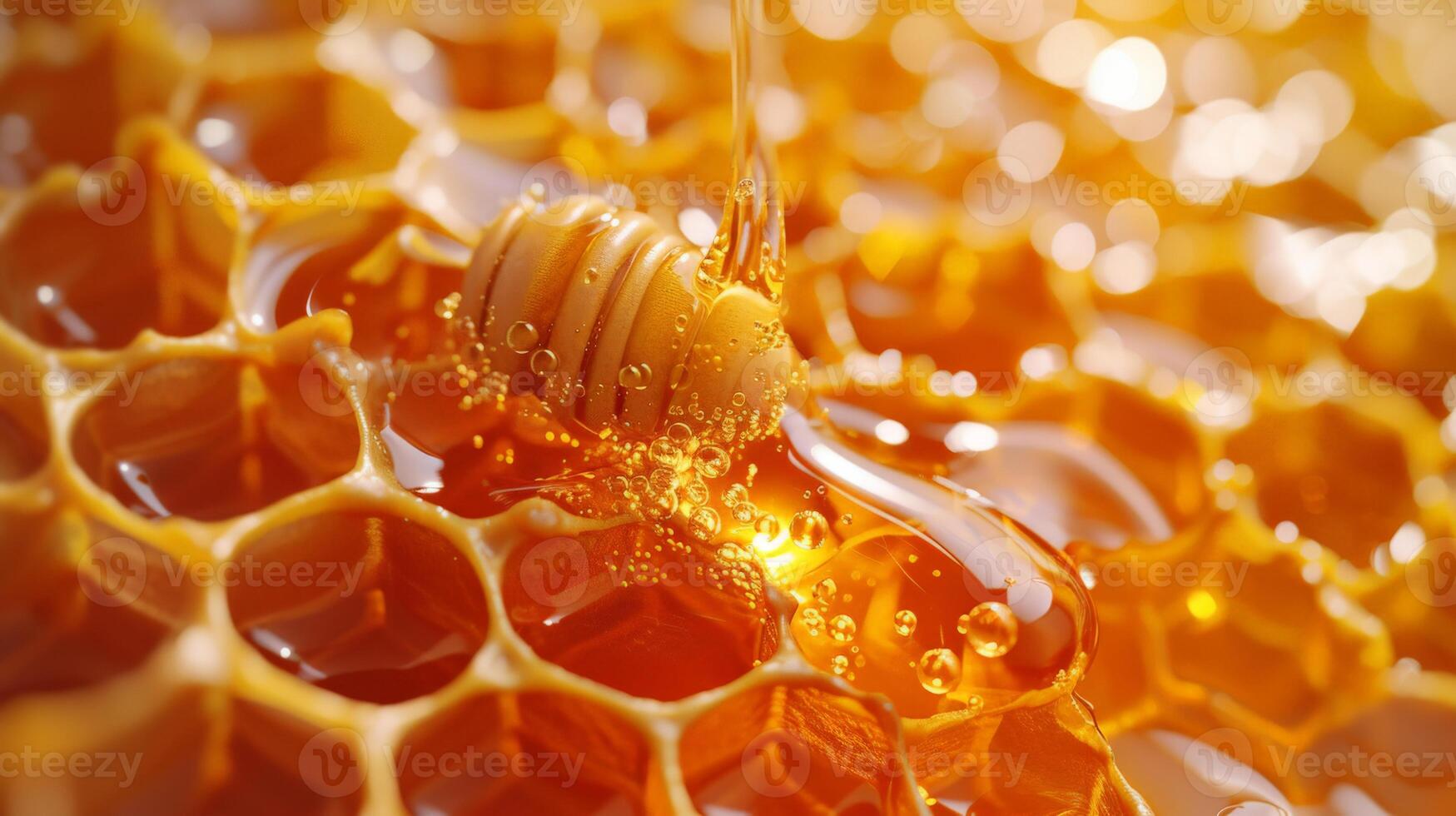 Flowing Honey on a Honeycomb photo