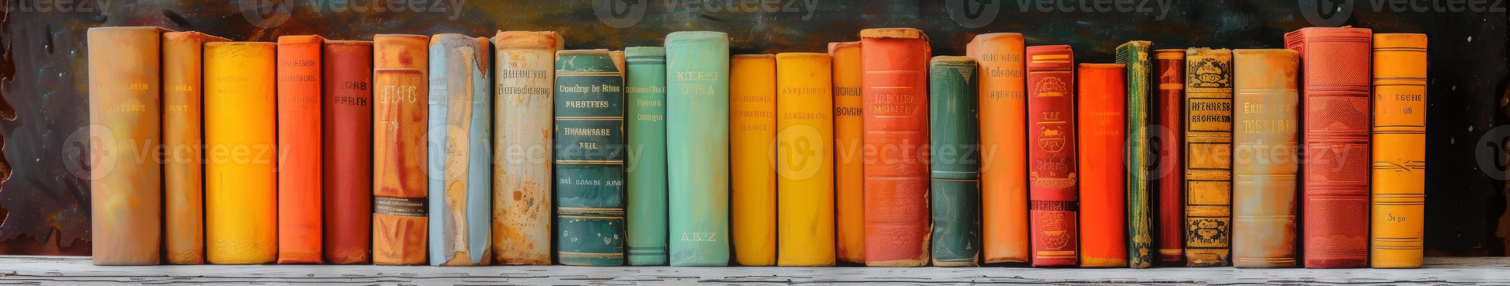 Row of Books on White Shelf photo