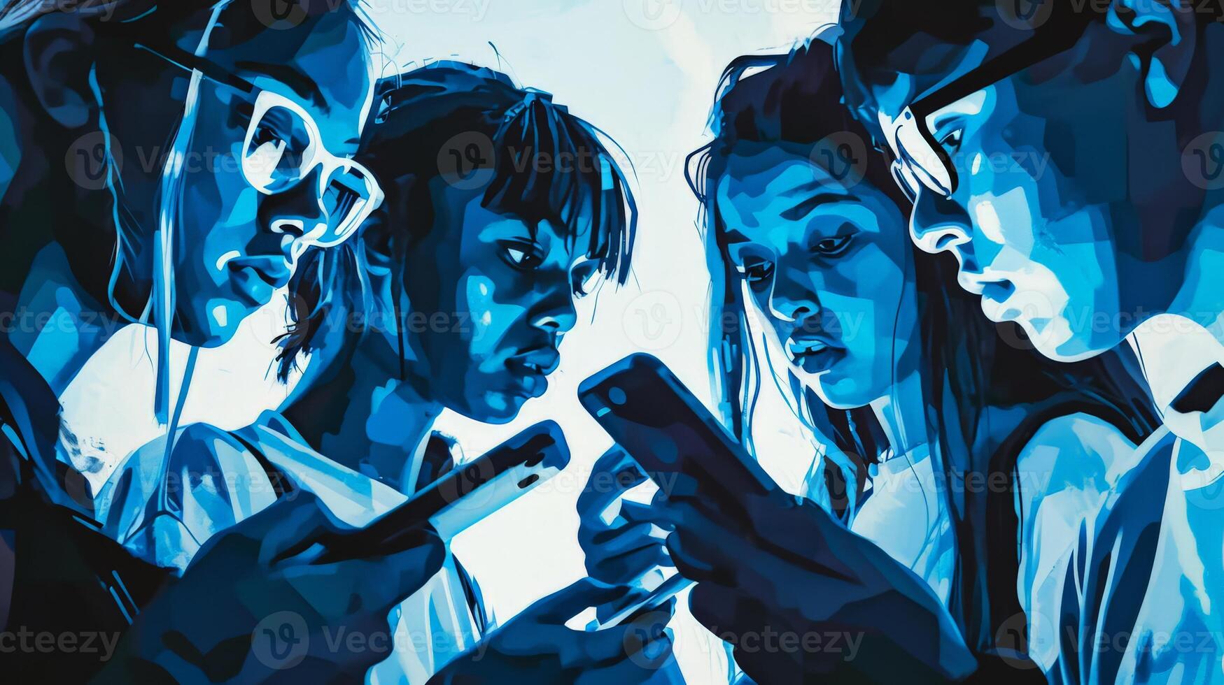 Group of People Engrossed in Smartphone Use photo