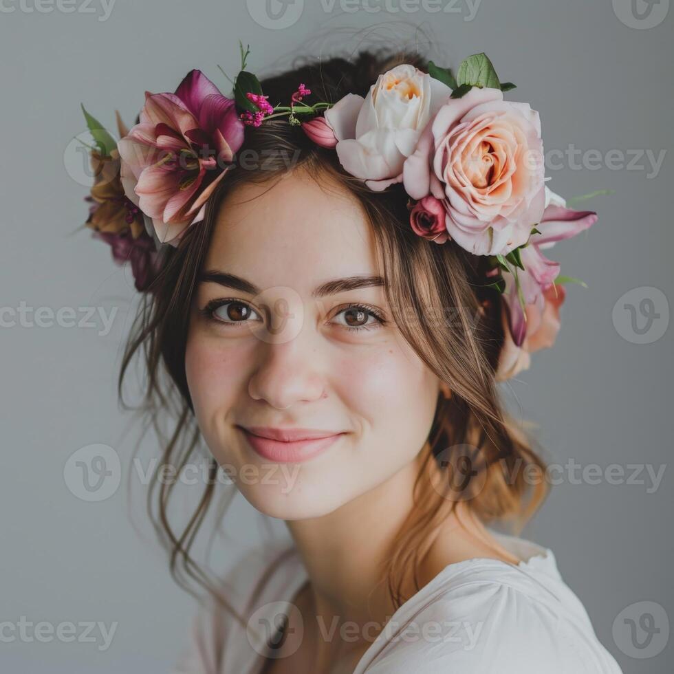 Woman Wearing Flower Crown photo