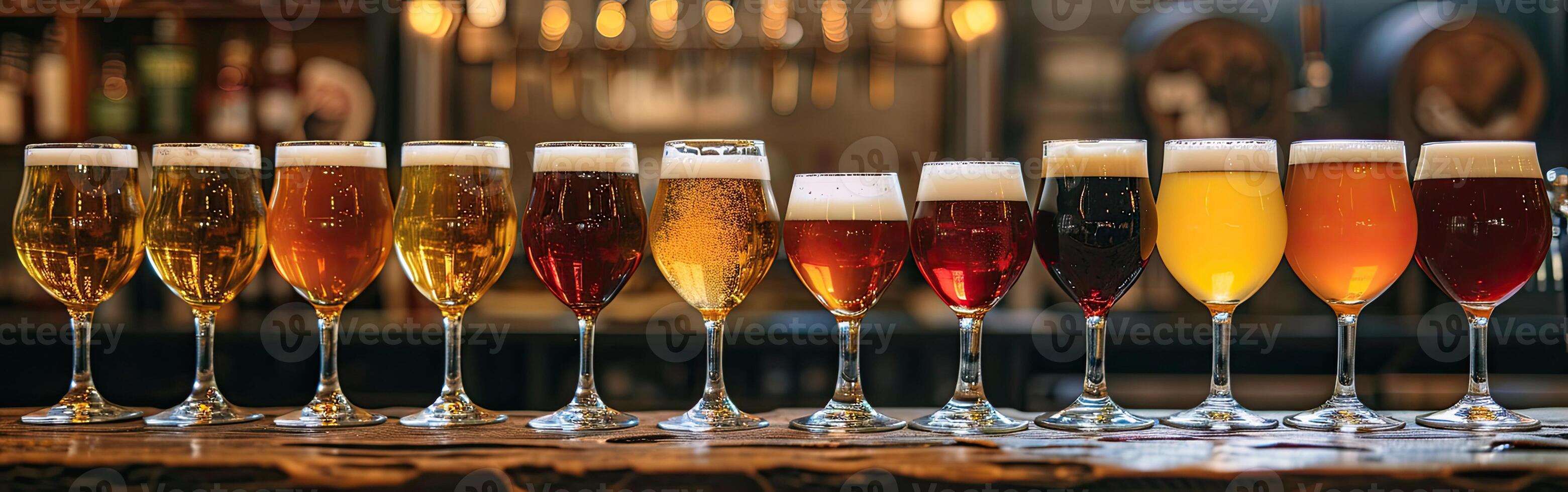 Assorted Beers in an Array of Glasses photo