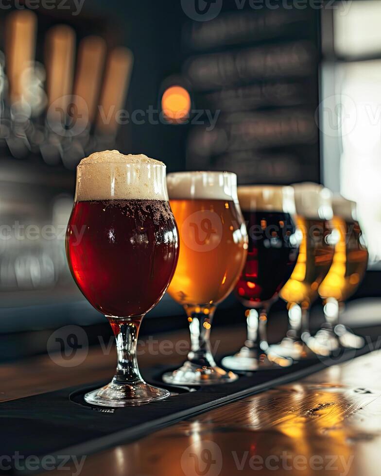 Assorted Beer Glasses on Bar Counter photo