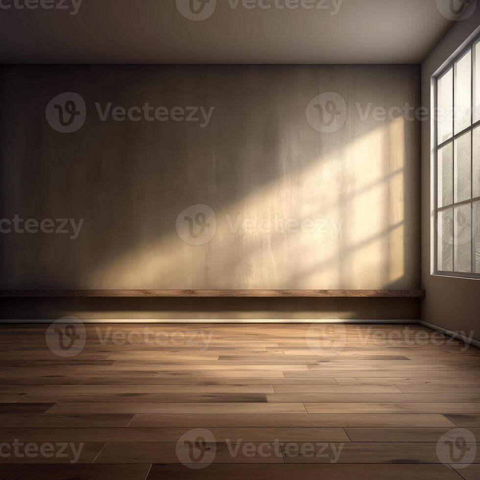 Empty Room With Large Window and Wooden Floor photo