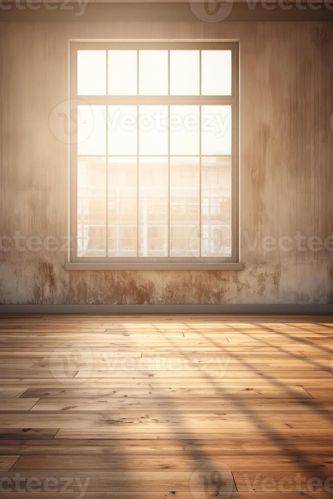 Empty Room With Window and Wooden Floor photo