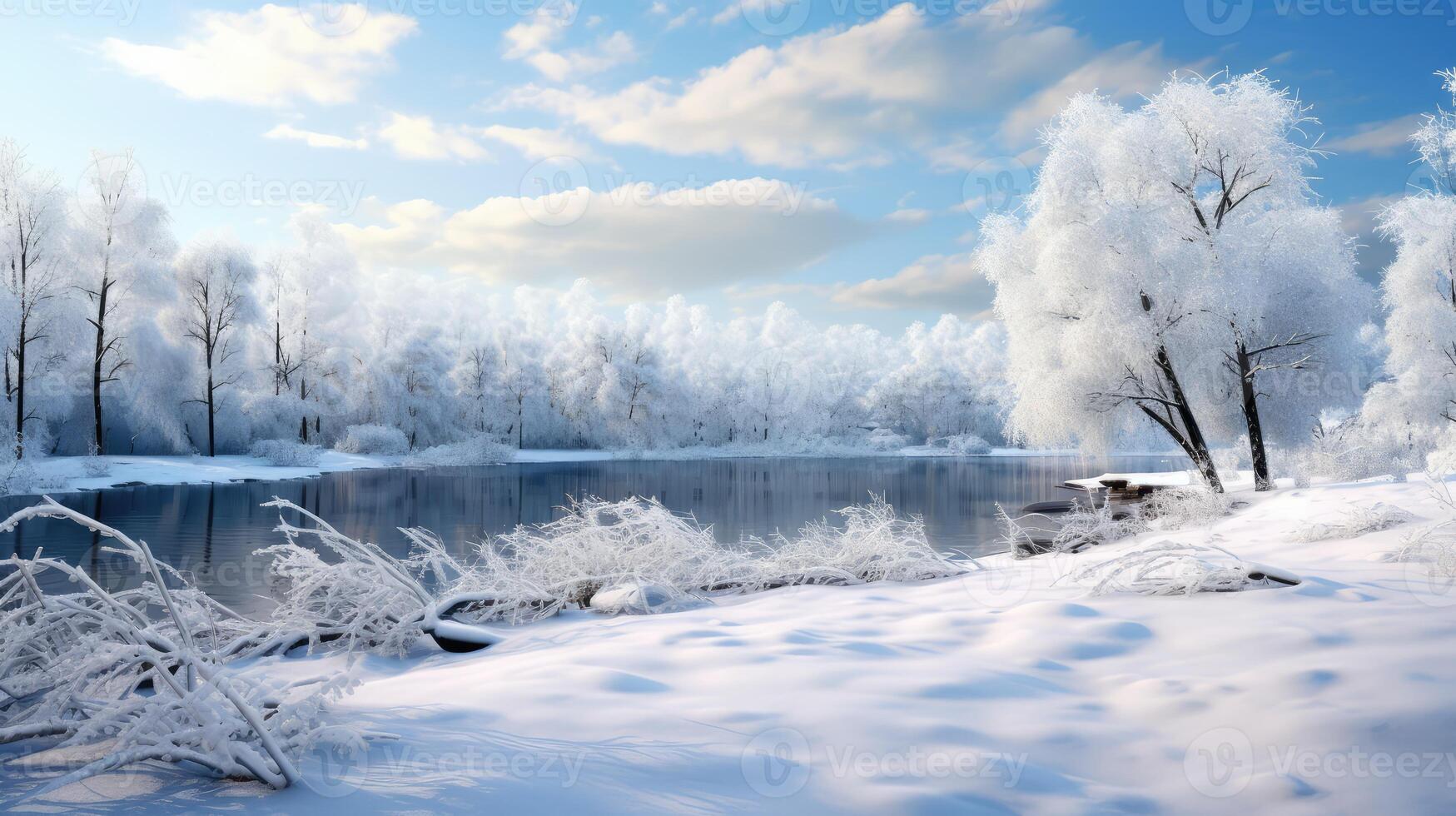Frozen Lake Surrounded by Trees photo