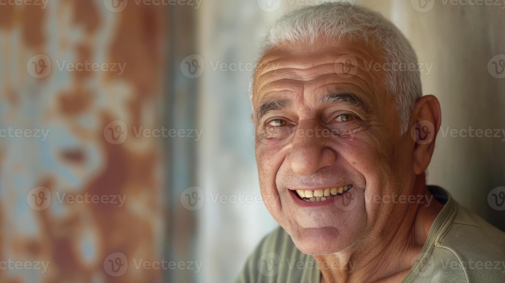 Smiling Elderly Greek Man in Casual Attire, Capturing Joy and Wisdom for Portrait Photography photo