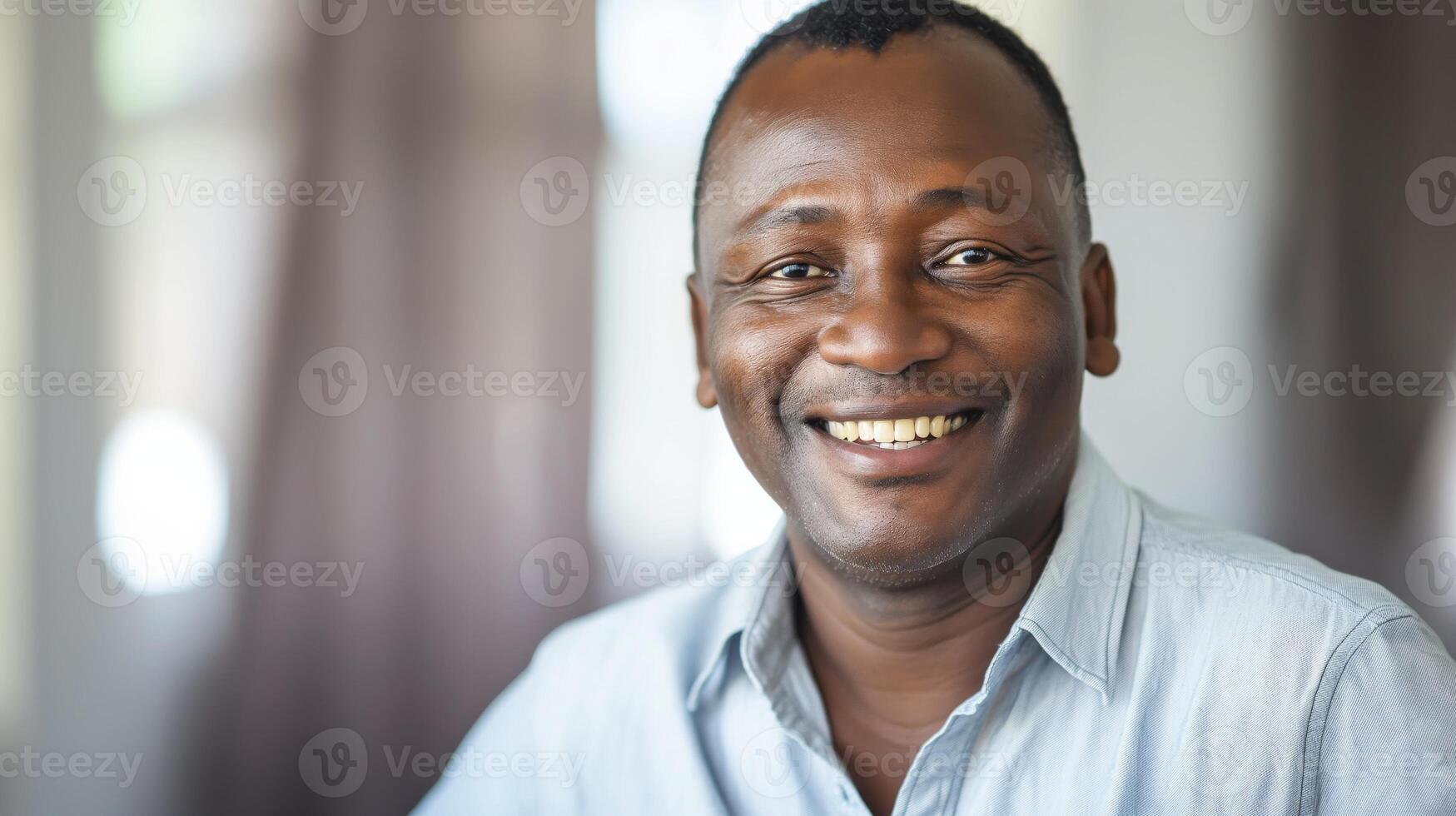 Smiling African MiddleAged Man in Casual Shirt, Natural Lighting, Indoor Portrait for Profile Photo, Diversity Concept photo