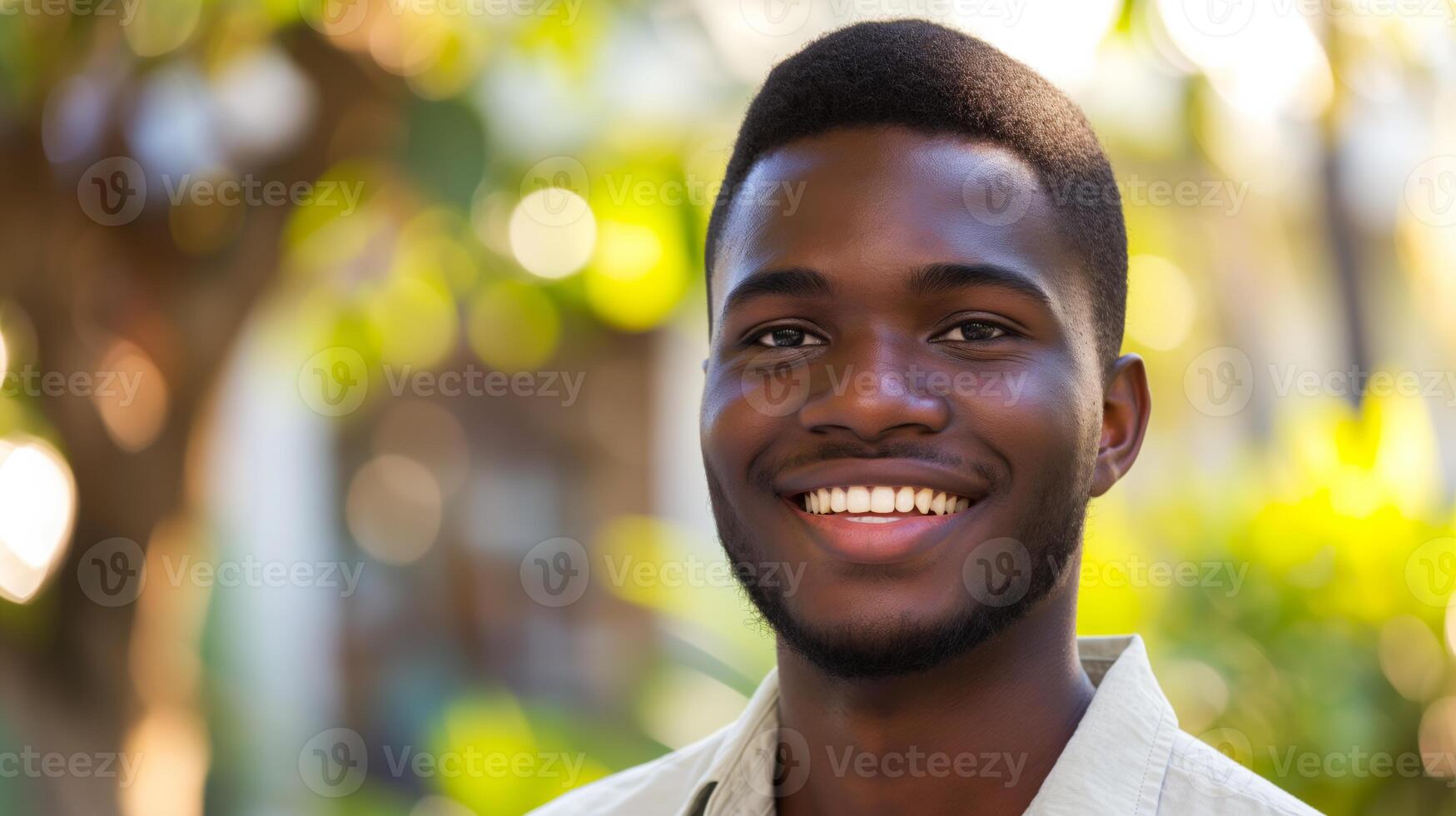Bright Outdoor Portrait of a Smiling African Man for Social Media Profile or Professional Use photo