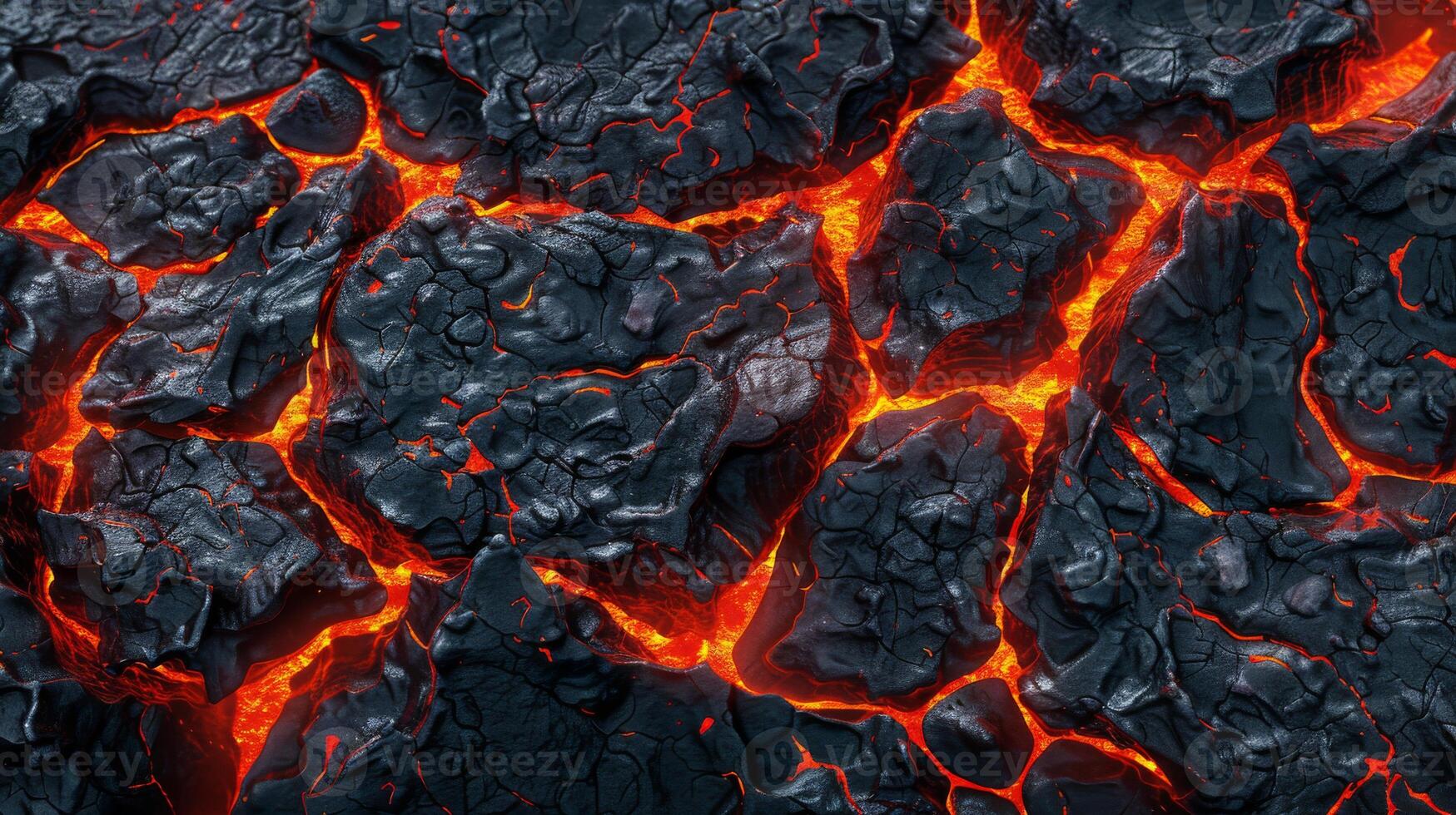 Volcanic Lava Surface Texture With Glowing Red Cracks, Detailed Dark Black Lava, Nature Background Design for Posters photo