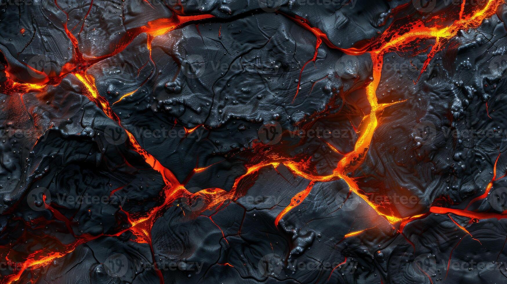 Volcanic Lava Surface Texture with Bright Red Cracks for Natural Disaster Themes and Geological Illustrations photo