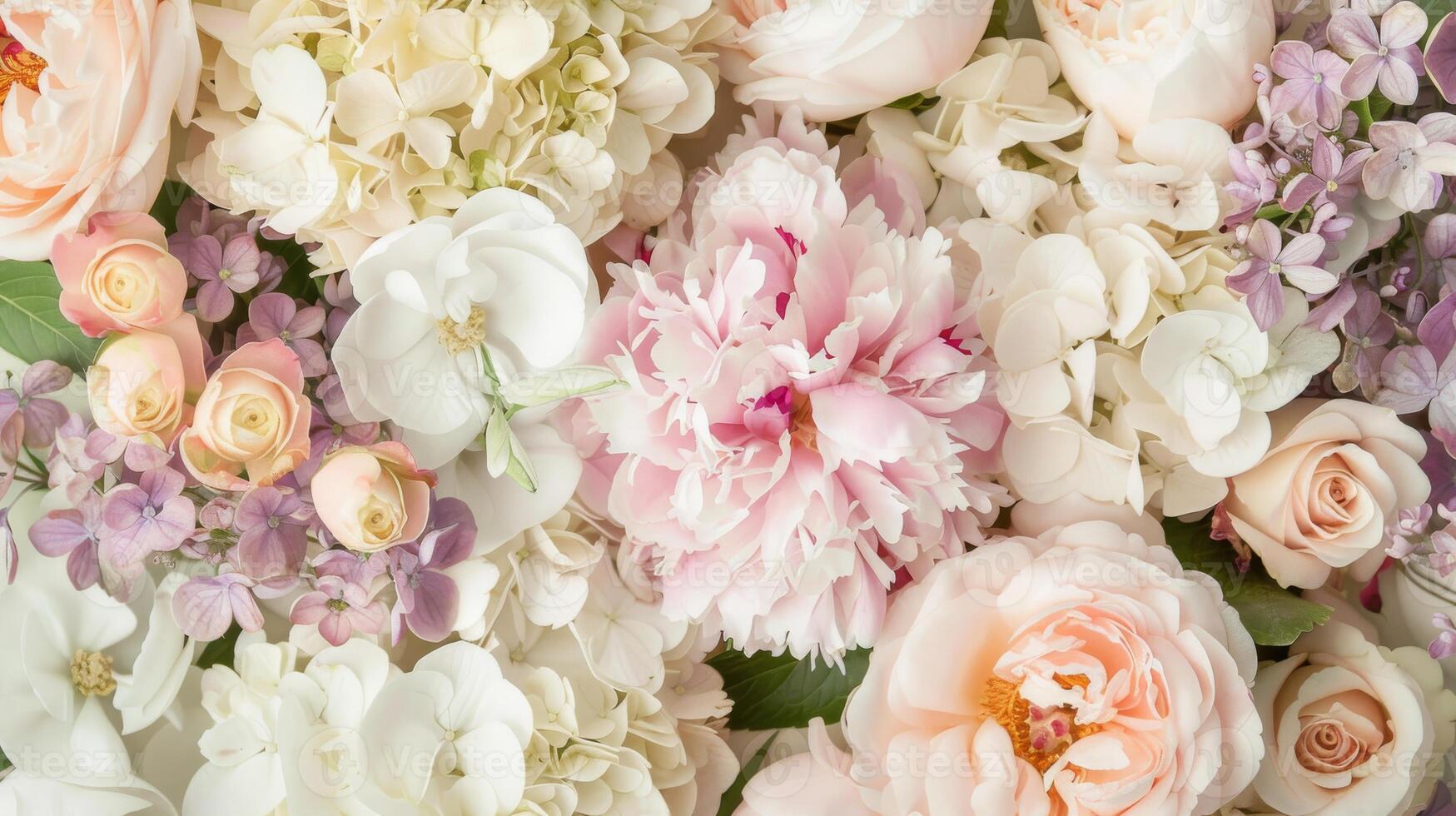 Elegant Floral Background with Delicate Peonies Roses Orchids for Spring or Wedding Design photo