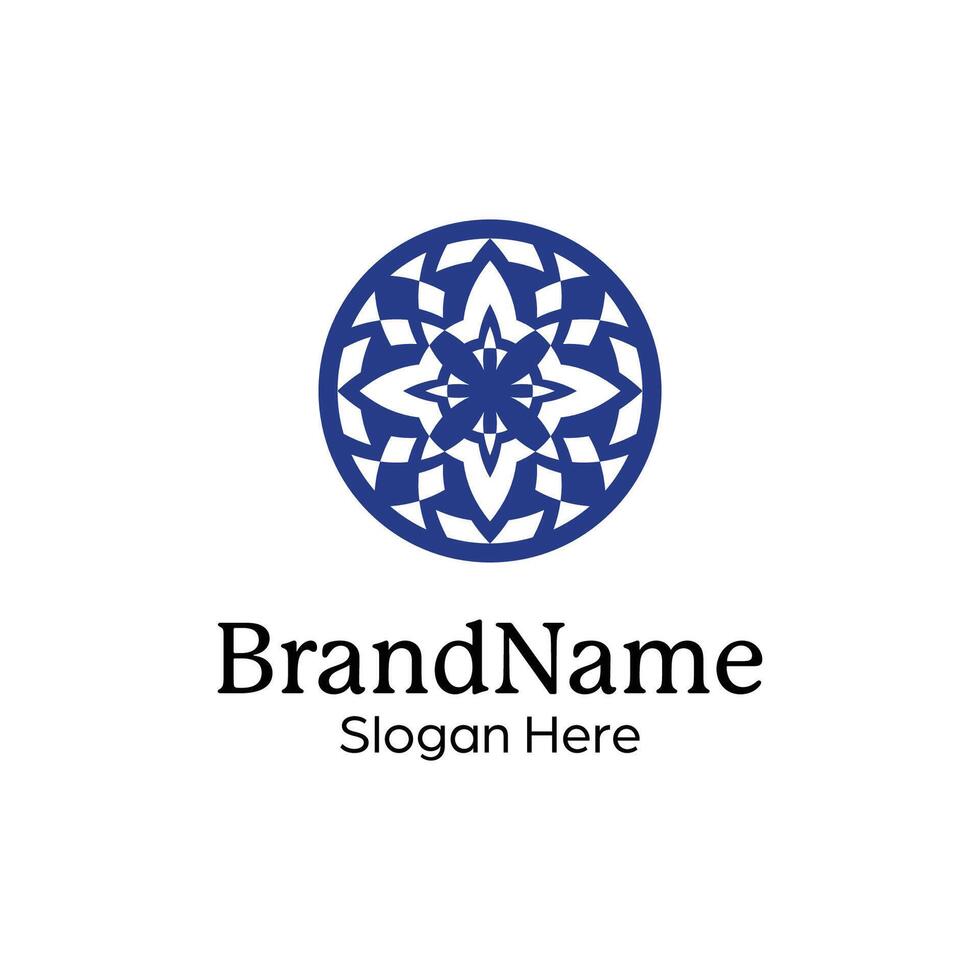 Abstract symmetric Mandala Pattern Logo Design Template vector