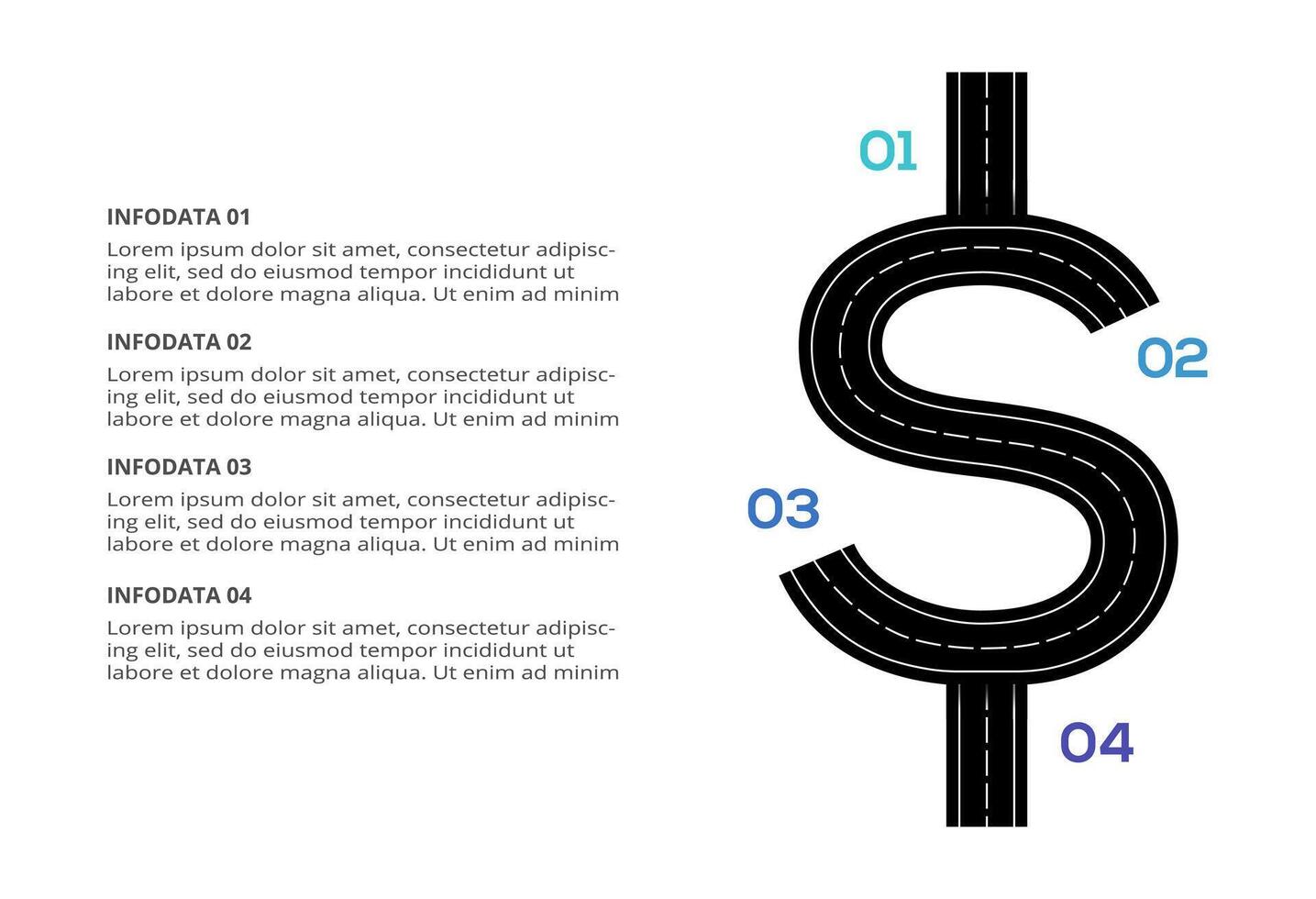Road concept for infographic with 4 steps, options, parts or processes. Business data visualization. vector