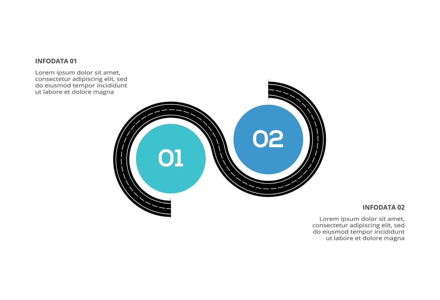Road concept for infographic with 2 steps, options, parts or processes. Business data visualization. vector