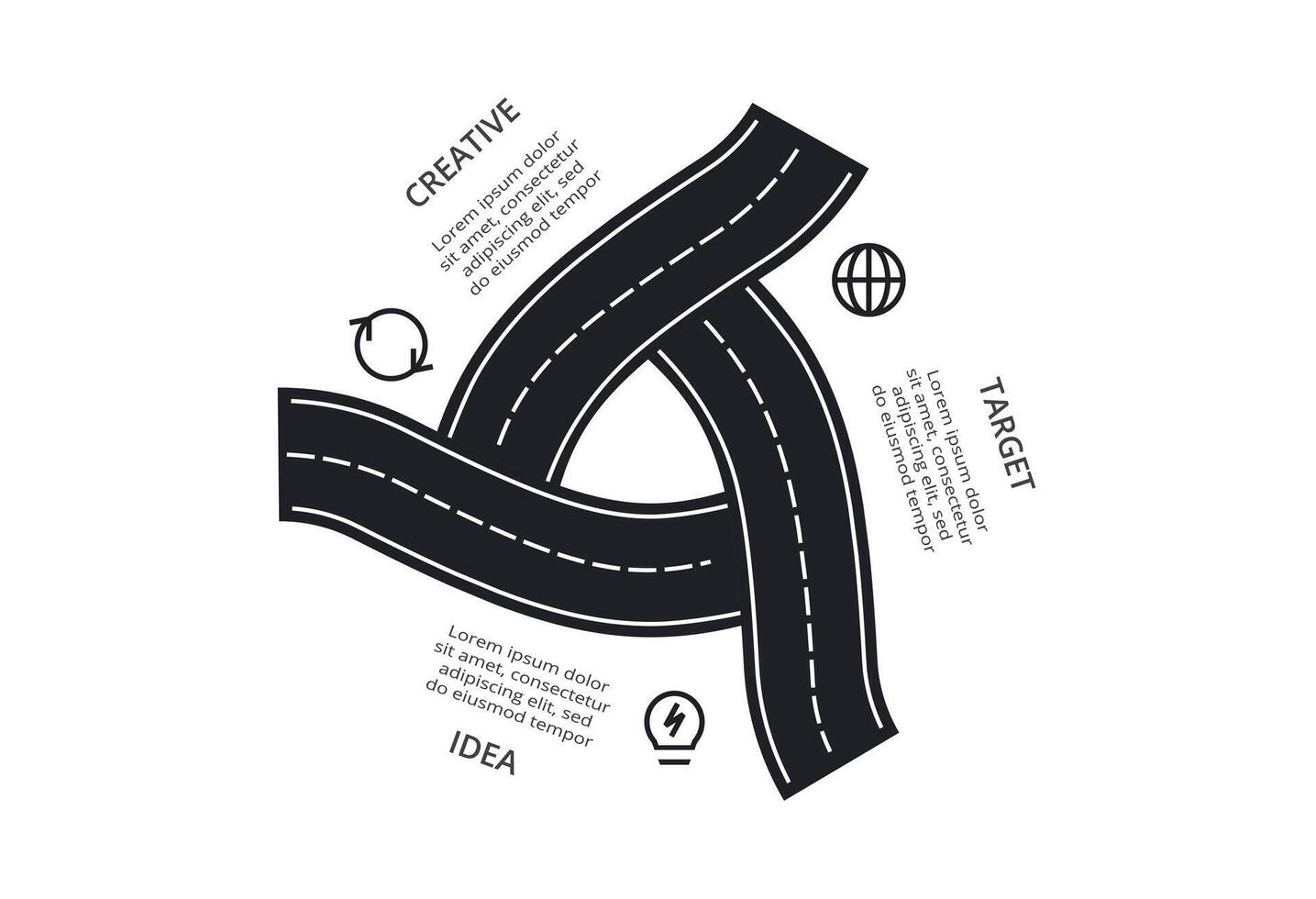 Road concept for infographic with 3 steps, options, parts or processes. Business data visualization. vector